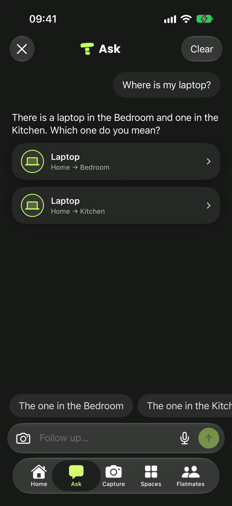 Ask: two laptops found, in the Bedroom and in the Kitchen