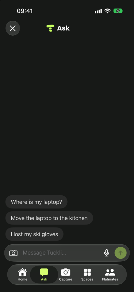 Ask: an empty chat with suggestions